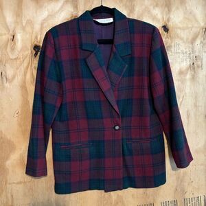 Vintage 70s Summit Hill Plaid Wool Blend Red Blue Blazer Sz 8 Petite